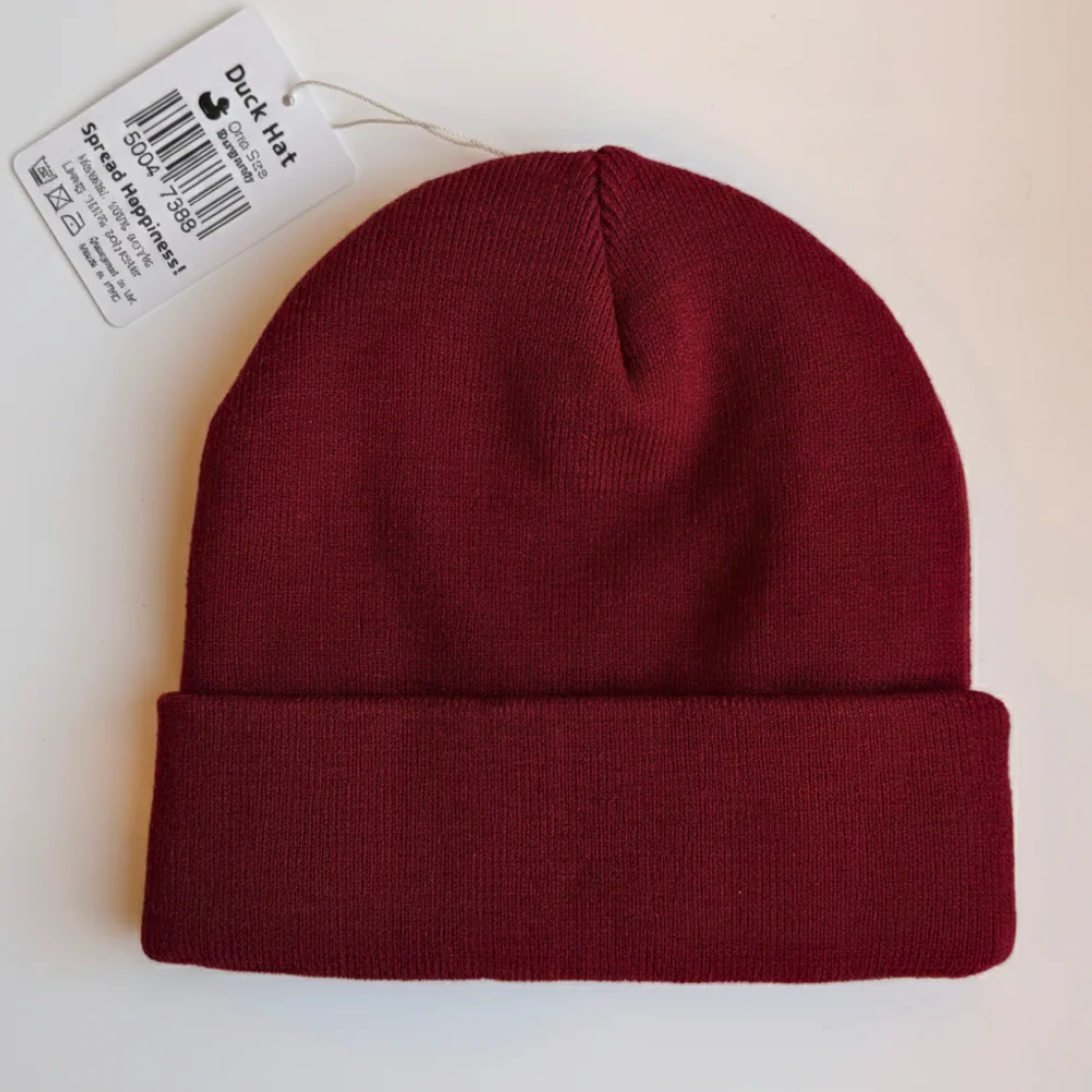Duck World Beanie Hat, Burgundy - Image 3
